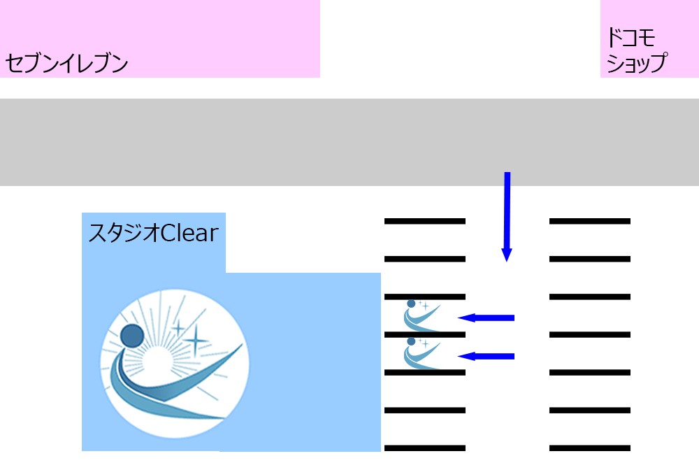Clearスタジオ脇駐車場案内図